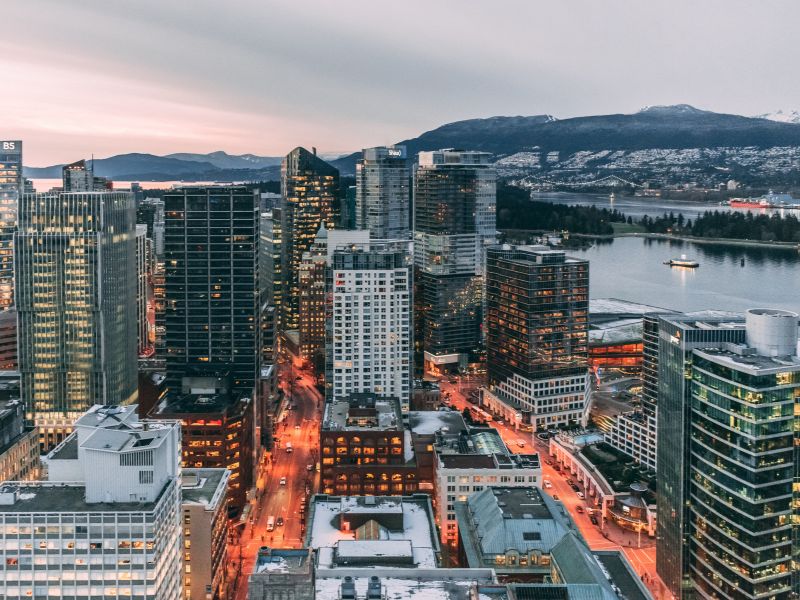 Downtown Vancouver city skyline at sunset